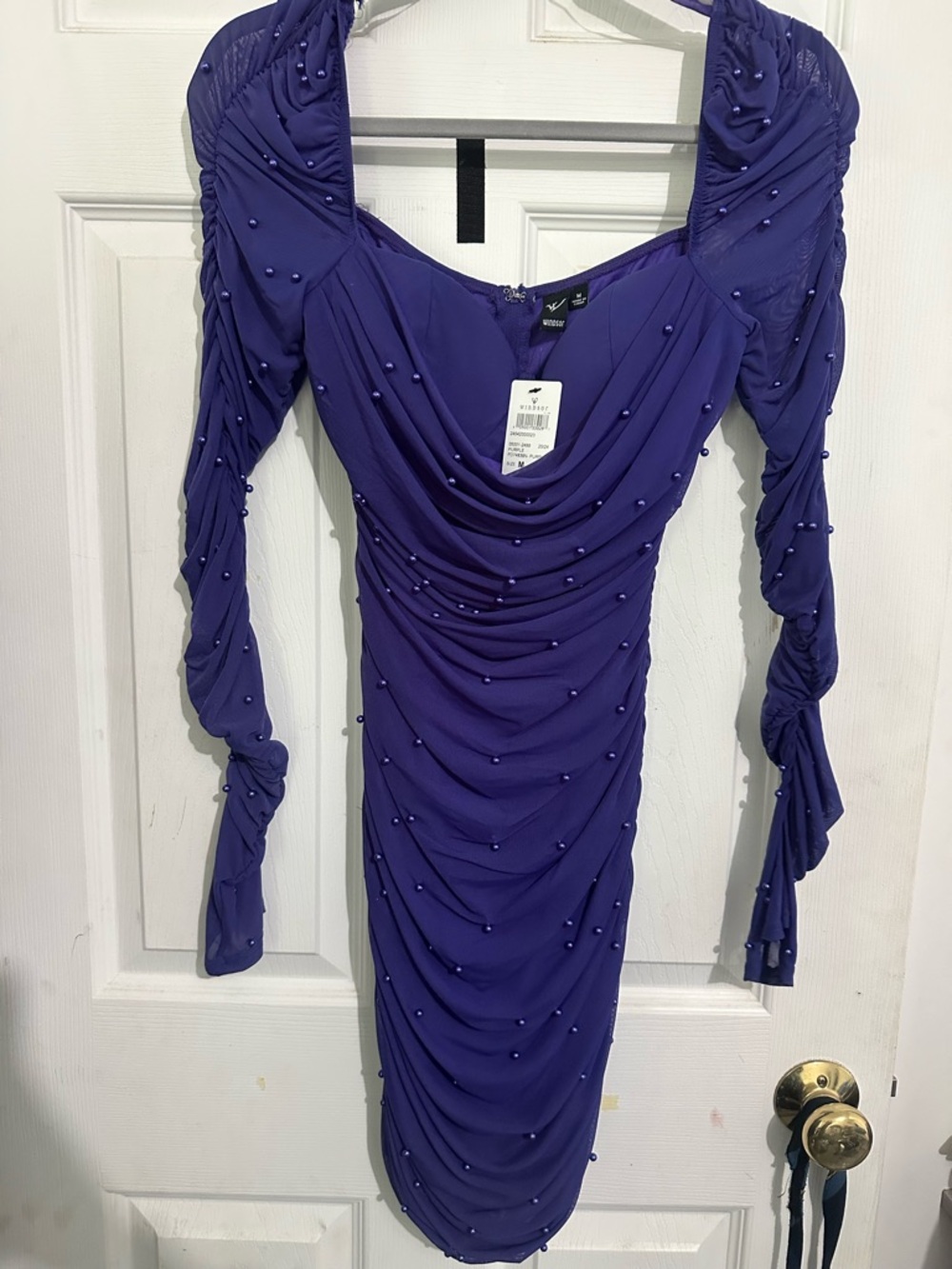 Windsor Deep Purple Long-Sleeve Ruched Bodycon Dress